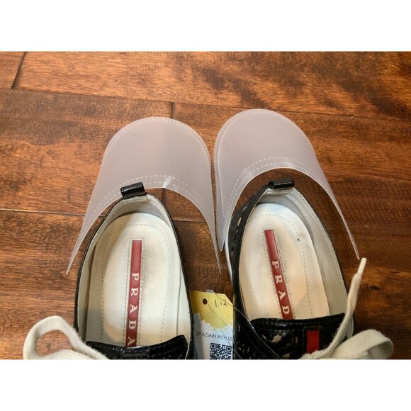 PRADA Black Floral Laser Cut Patent Leather Sneakers, Size 7 | 37 - Picture 10 of 11